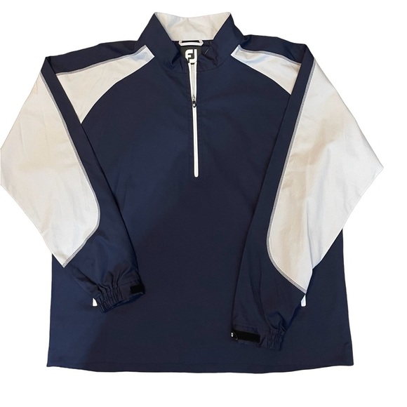 FootJoy 1/4 zip men wind shirt/ jacket. Blue/gray size XL side logo pocket zip